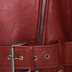 Pre Owned Diane von Furstenberg Wine Red Leather Cropped Biker Jacket M