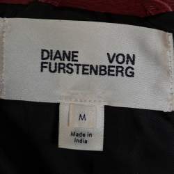 Pre Owned Diane von Furstenberg Wine Red Leather Cropped Biker Jacket M