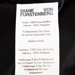 Pre Owned Diane von Furstenberg Wine Red Leather Cropped Biker Jacket M