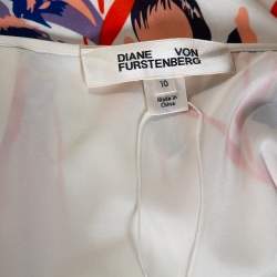 Pre Owned Diane von Furstenberg Ivory Printed Silk Ruffled Faux Wrap Skirt L