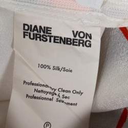 Pre Owned Diane von Furstenberg Ivory Printed Silk Ruffled Faux Wrap Skirt L