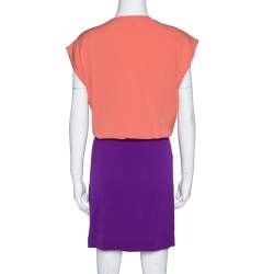 Pre Owned Diane von Furstenberg Two Tone Silk Crepe Reara Draped Dress M