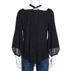 Pre Owned Diane von Furstenberg Black Silk Neck Tie Detail Blouse M