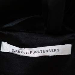Pre Owned Diane von Furstenberg Black Silk Neck Tie Detail Blouse M