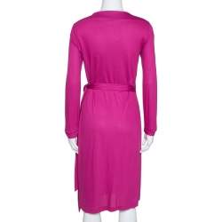 Pre Owned Diane von Furstenberg Fuchsia Pink Jersey New Julian LS Wrap Dress S