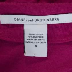 Pre Owned Diane von Furstenberg Fuchsia Pink Jersey New Julian LS Wrap Dress S