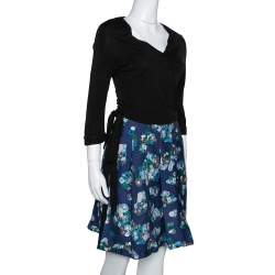 Pre Owned Diane von Furstenberg Navy Blue Wool & Silk Jewel Wrap Dress M