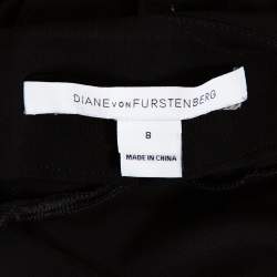 Pre Owned Diane von Furstenberg Black Printed Wool & Silk Jewel Wrap Dress M