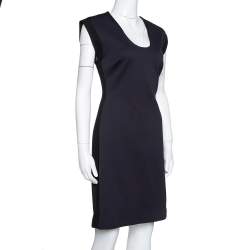 Pre Owned Diane von Furstenberg Black Tweed & Stretch Knit Trim Katherine Dress M