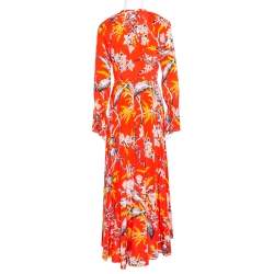 Pre Owned Diane von Furstenberg Red Printed Silk Bethany Cinch Sleeve Maxi Dress XS