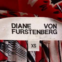 Pre Owned Diane von Furstenberg Red Printed Silk Bethany Cinch Sleeve Maxi Dress XS