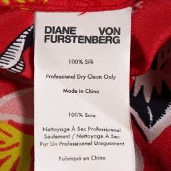 Pre Owned Diane von Furstenberg Red Printed Silk Bethany Cinch Sleeve Maxi Dress XS