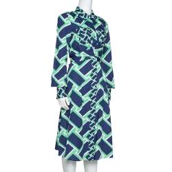 Pre Owned Diane von Furstenberg Navy Blue Printed Cotton Jeri Twist Front Dress S