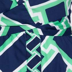 Pre Owned Diane von Furstenberg Navy Blue Printed Cotton Jeri Twist Front Dress S