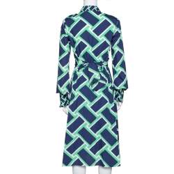 Pre Owned Diane von Furstenberg Navy Blue Printed Cotton Jeri Twist Front Dress S