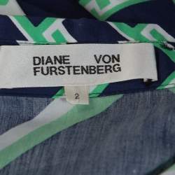 Pre Owned Diane von Furstenberg Navy Blue Printed Cotton Jeri Twist Front Dress S