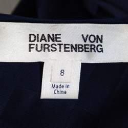 Pre Owned Diane von Furstenberg Navy Blue Check Patterned Satin Jumpsuit M