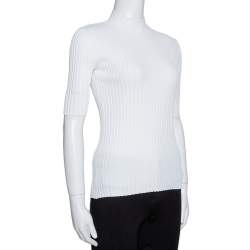 Pre Owned Diane Von Furstenberg White Rib Knit Fitted Top XS