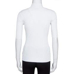 Pre Owned Diane Von Furstenberg White Rib Knit Fitted Top XS
