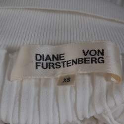 Pre Owned Diane Von Furstenberg White Rib Knit Fitted Top XS