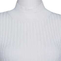 Pre Owned Diane Von Furstenberg White Rib Knit Fitted Top XS