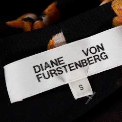 Pre Owned Diane von Furstenberg Black & Orange Floral Print Wrap Dress S