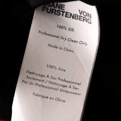 Pre Owned Diane von Furstenberg Black Bird Print Silk Shirt Dress M