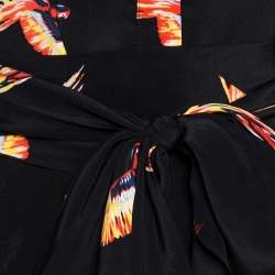 Pre Owned Diane von Furstenberg Black Bird Print Silk Shirt Dress M