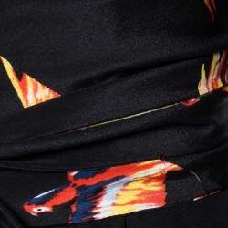 Pre Owned Diane von Furstenberg Black Bird Print Silk Shirt Dress M