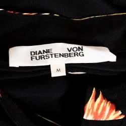 Pre Owned Diane von Furstenberg Black Bird Print Silk Shirt Dress M
