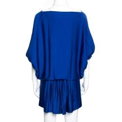 Pre Owned Diane von Furstenberg Blue Silk Ruched Handy Dress M