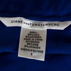 Pre Owned Diane von Furstenberg Blue Silk Ruched Handy Dress M