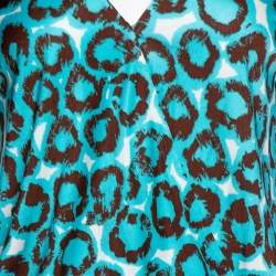 Pre Owned Diane Von Furstenberg Electric Blue Printed Jersey Hayley Wrap Dress M 