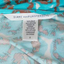 Pre Owned Diane Von Furstenberg Electric Blue Printed Jersey Hayley Wrap Dress M 