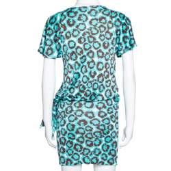 Pre Owned Diane Von Furstenberg Electric Blue Printed Jersey Hayley Wrap Dress M 