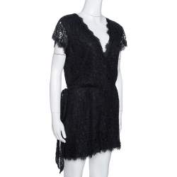 Diane Von Furstenberg Black Purdette Lace Romper L
