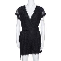Diane Von Furstenberg Black Purdette Lace Romper L