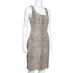 Pre Owned Diane von Furstenberg Cream Animal Pattern Jacquard Arianna Fitted Dress L
