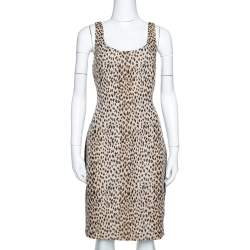 Pre Owned Diane von Furstenberg Cream Animal Pattern Jacquard Arianna Fitted Dress L
