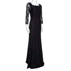 Pre Owned Diane von Furstenberg Black Lace Zarita Gown S