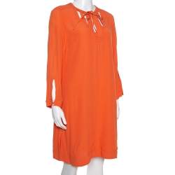 Pre Owned Diane Von Furstenberg  Orange Crepe Cutout Detail Kea Shift Dress L 
