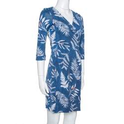 Pre Owned Diane Von Furstenberg Blue Printed Knit New Julian Two Wrap Dress S