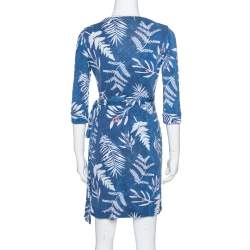 Pre Owned Diane Von Furstenberg Blue Printed Knit New Julian Two Wrap Dress S