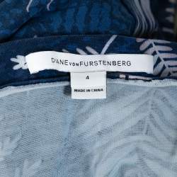 Pre Owned Diane Von Furstenberg Blue Printed Knit New Julian Two Wrap Dress S