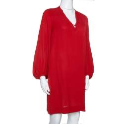 Pre Owned Diane Von Furstenberg Brick Red Silk Crepe Tanyana Dress S
