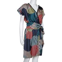Pre Owned Diane von Furstenberg Multicolor Printed Silk Belted Rilla Dress L