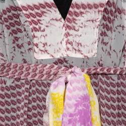 Pre Owned Diane von Furstenberg White Printed Silk Sheer Annushka Kaftan M