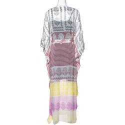 Pre Owned Diane von Furstenberg White Printed Silk Sheer Annushka Kaftan M