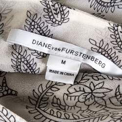 Pre Owned Diane von Furstenberg White Printed Silk Sheer Annushka Kaftan M