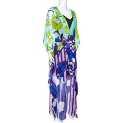 Pre Owned Diane von Furstenberg Multicolor Printed Silk Sheer Anushka Kaftan M